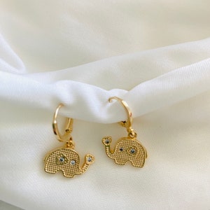Elephant Drop Earrings, Elephant Earrings, Elephant Jewelry, Small Hoop Earrings, Elephant Hoops, Stud Earrings, Small Earrings,