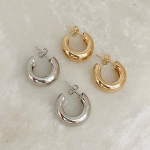Chunky Gold Hoops, Gold Hoop Earrings, Small Chunky Hoops, Small Silver Hoop Earrings, Everyday Earrings, Small Hoops, Silver Hoops, Macaron