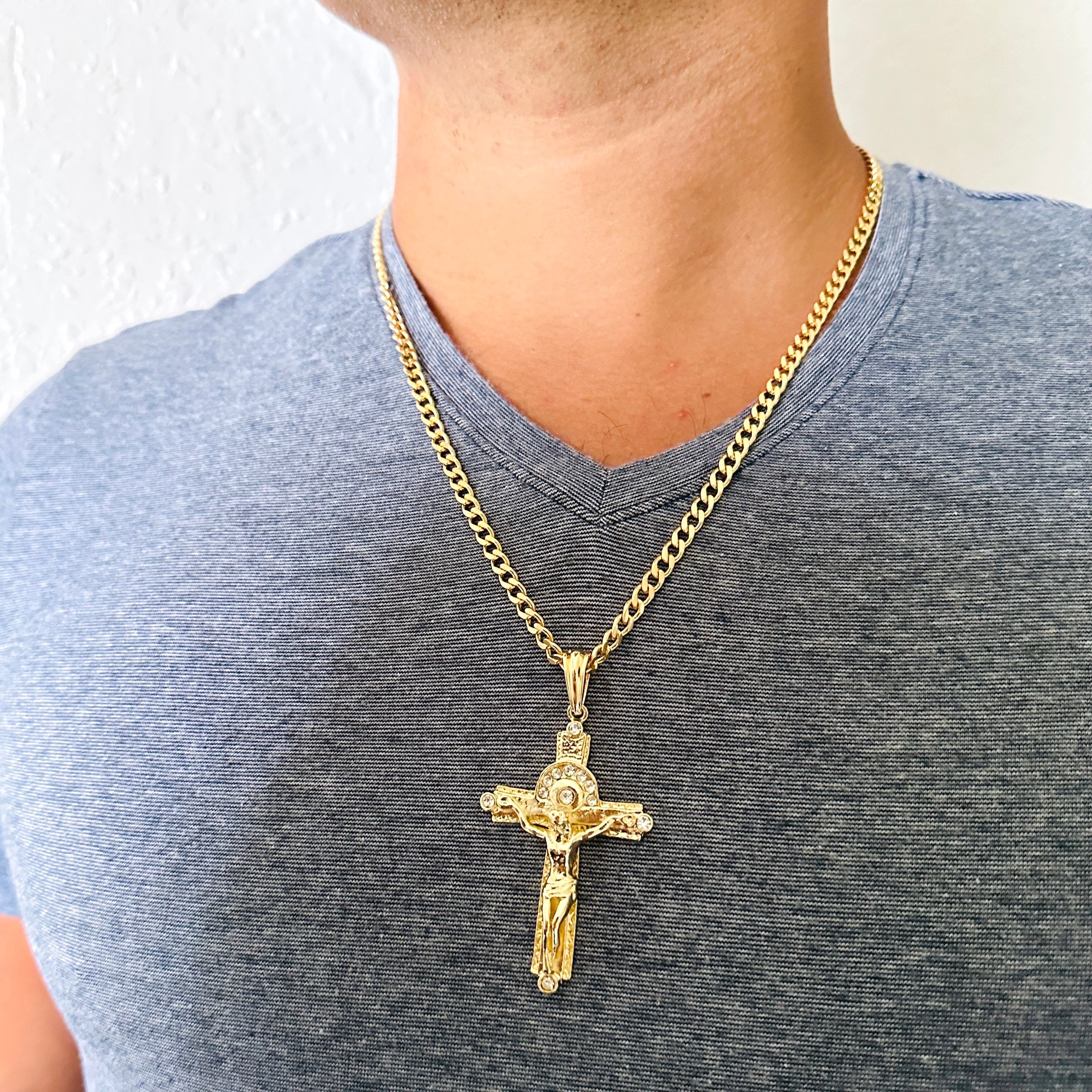 Collana Uomo Crocifisso In Acciaio Inox – Ciondolo Croce Cubano Catena Lobster – Religioso - 5