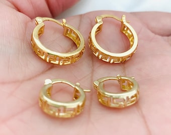 Pendientes de aro pequeños de estilo griego, pendientes de aro gruesos, pendientes de aro dorados, aros chapados en oro de 18 quilates, joyería griega, aros minimalistas