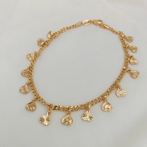 Heart Anklet, Anklet Gold, Dainty Anklet, Gold Heart Anklet, Dangling Heart Anklet, Hanging Hearts, Cuban Link Anklet, Friendship Anklet,