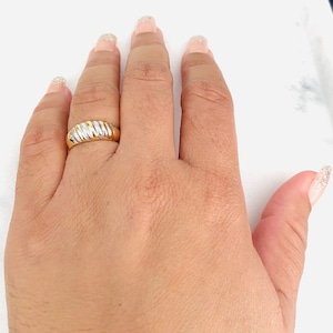 Croissant Ring, Two-Tone Dome Ring, Chunky Gold Ring, Thick Band Ring, 18K Gold Filled Bubble Ring, Gold Twisted Ring, Everyday Ring