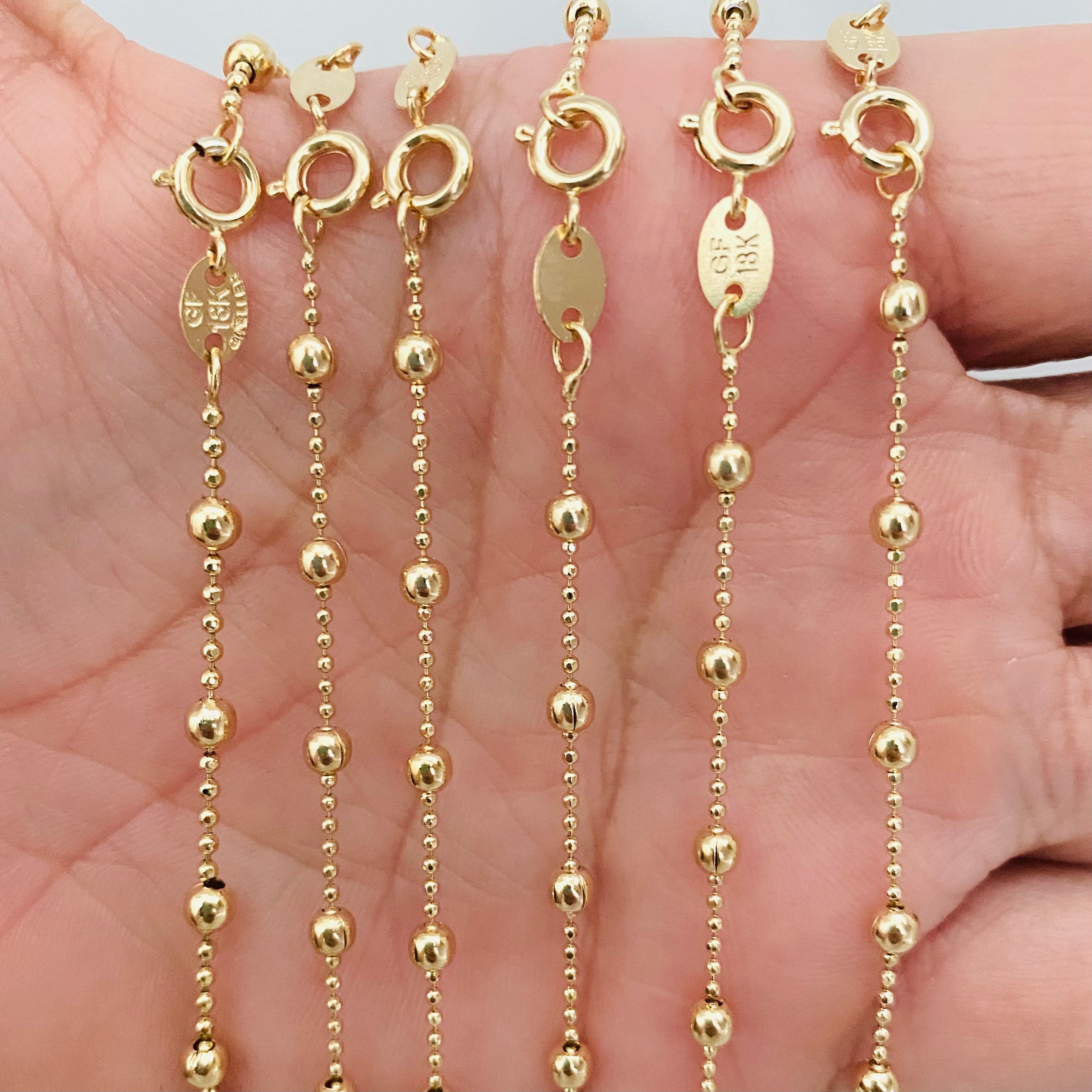 Wholesale 12pcs Gold Plated Solid Brass Satellite Beaded Ball Curb Thin Chain Necklace for Jewelry Making (18 inch)