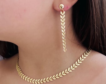 Gold Filled Leaf Choker Necklace: Delicate Olive Link, 14 Inch