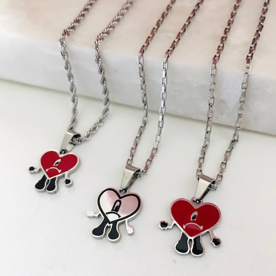 Bad Cute Bunny Necklace un verano sin ti Merch Heart Bunny Necklace Music  Hip Hop Pendant Stainless Steel Necklace for Men Women, Stainless Steel, No  Gemstone: Buy Online at Best Price in