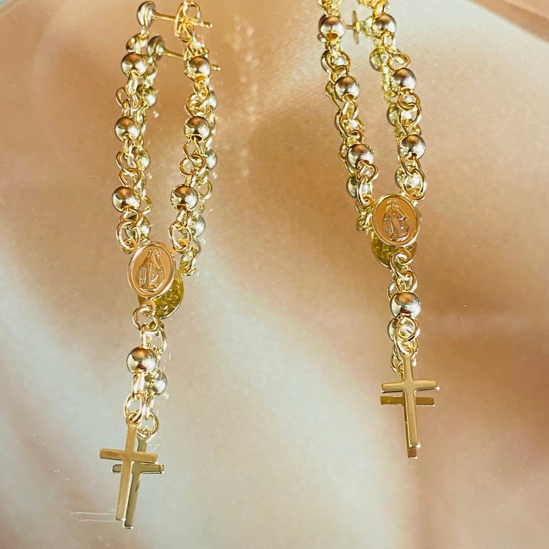 Virgin Mary Earrings Rosary Earrings 18k Gold Filled Etsy
