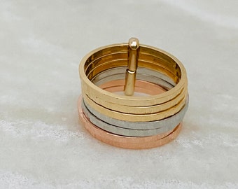 Anel de Ansiedade Multicolorido: Anéis Interligados em Ouro, Ouro Rosa e Ródio
