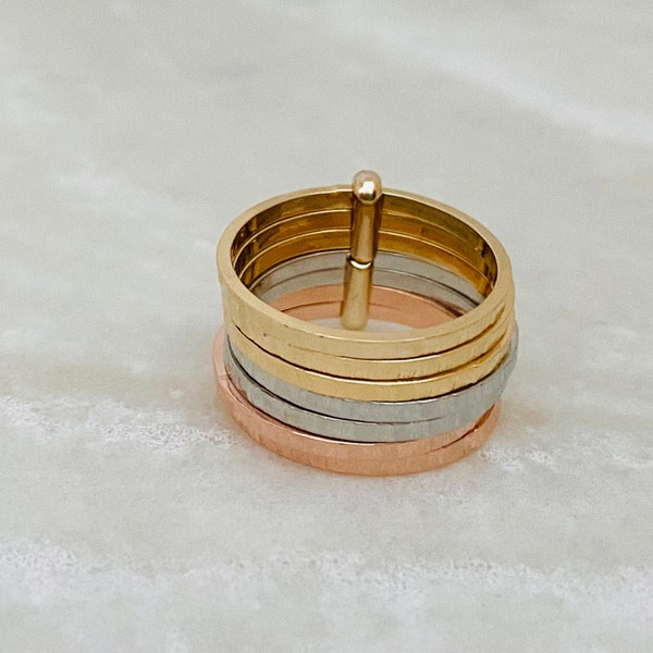 Angst Ringe, Drei-Band-Ring, Drei-Band-Ring, Angst Ringe, Multicolor Ring, Silber Stapelring, Statement Ring