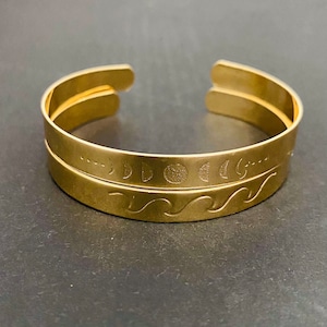 Moon Phase Cuff Bracelet: Celestial Jewelry, Adjustable Bangle
