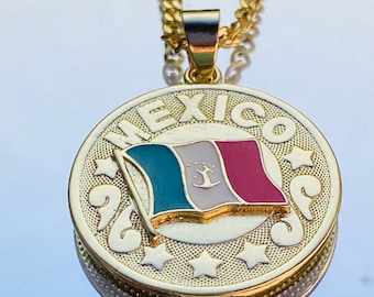 18Kゴールドフィルド メキシコ国旗コインネックレス (25 mm)