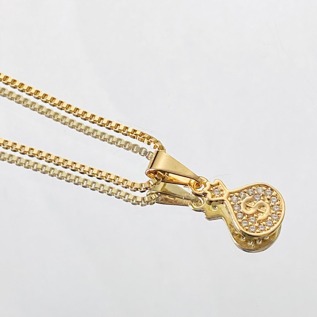 Money Bag Necklace, Dollar Coin Necklace, Success Necklace, Gold Coin