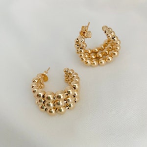 Triple Hoop Earrings, Ball Hoop Earrings, Beaded Hoop Earrings, Gold Chunky Hoops, Thick Hoop Earrings, Chunky Gold Hoops, Triple Hoops,