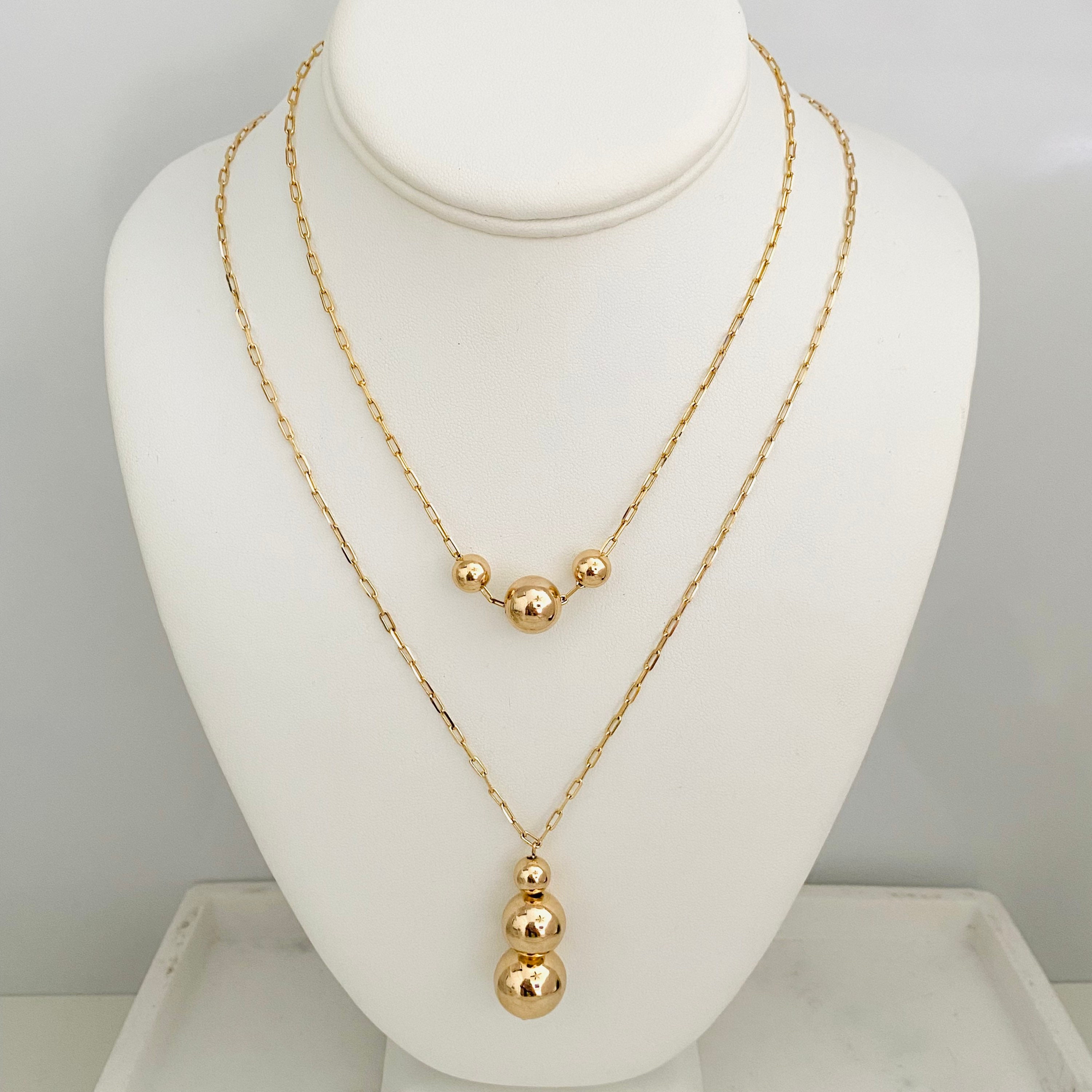 Gold Ball Necklace, Three Ball Necklace, Ball Drop Necklace