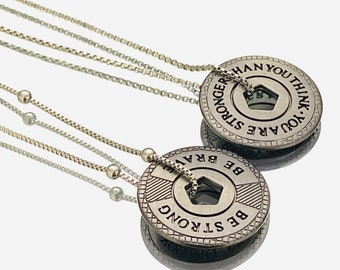 Inspirational Coin Necklace: Rhodium Plated Strength Jewelry