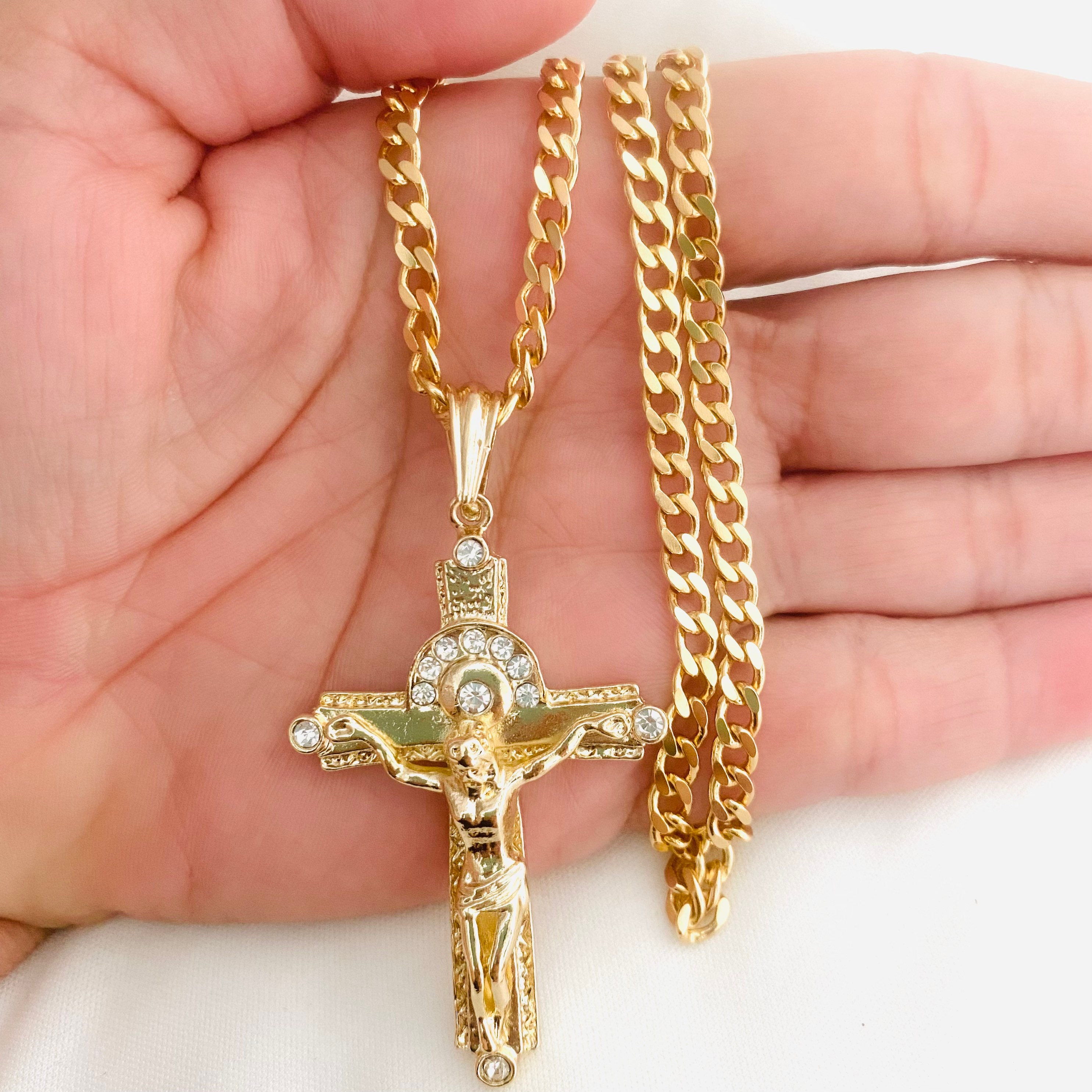 LUXEJEW Collana Croce per Uomo, Argento Nero Oro
