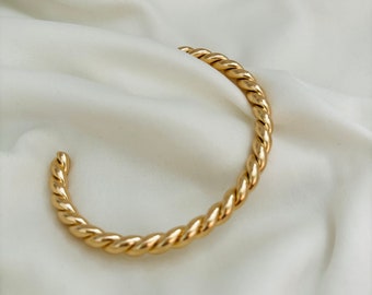 Gold Filled Twisted Bangle Bracelet: Adjustable Chunky Bangle