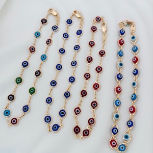 Evil Eye Anklet, Gold Anklet, Evil Eye, Colorful Anklet,  Ankle Bracelet, Evil Eye Jewelry, Protection Anklet, Colorful Evil Eye Anklet,