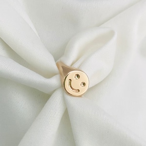 18k Gold Filled Smiley Face Signet Ring - Chunky Happy Emoji Ring