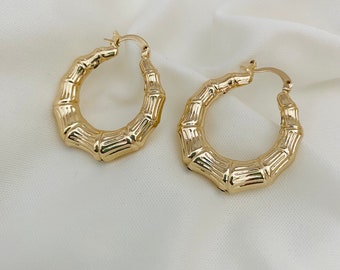 18K Gold Fill Bambus Creolen: Klobige elegante Creolen (34mm)