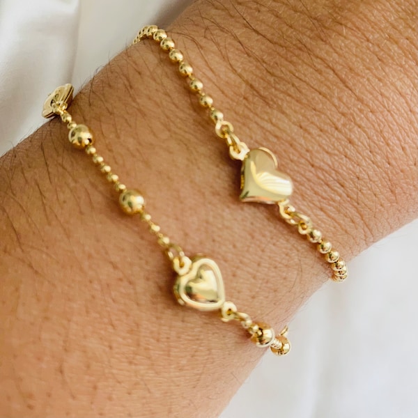 Gold Ball Bracelet, Heart Bracelet, Gold Filled Ball Bracelet, Chain Bracelet, Gold Beaded Bracelet, Anniversary Gift, Mothers Day Gift