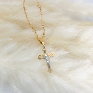 Dainty Cross Necklace, Crucifix Necklace, Small Cross Necklace, Cross Pendant, Gold Filled Jesus Christ Necklace, Religious Jewelry