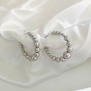 Silver Beaded Hoops, Ball Hoop Earrings, Medium Silver Hoops, Silver Open Hoop Earrings, Bead Hoops, Boho Hoops, Trending Hoops