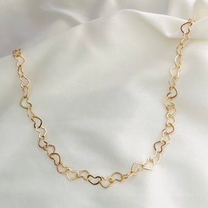Heart Link Choker, Heart Choker Necklace, Gold Link Necklace, 18k Gold Filled Necklace, Valentines Day Gift, Anniversary Gift for Her
