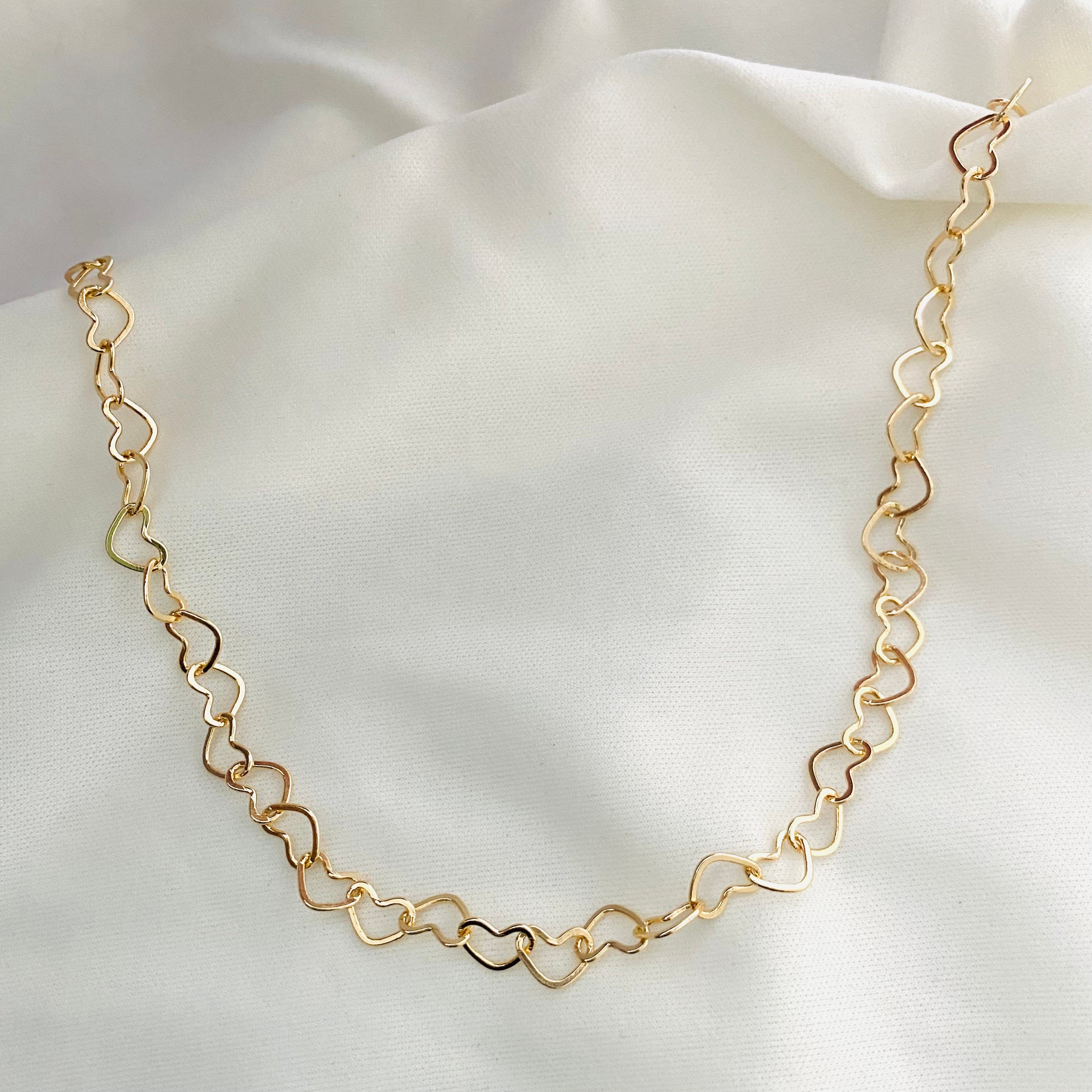 2 Pcs Gold Link Heart Choker Necklaces