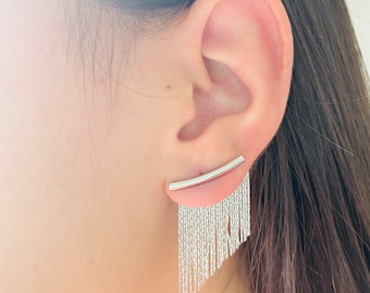 Silver Fringe Earrings, Fringe Tassel Earrings, Silver Tassel Earrings, Hoop Fringe Earrings, Small Dangle Earrings, Gold Tassel Earrings,