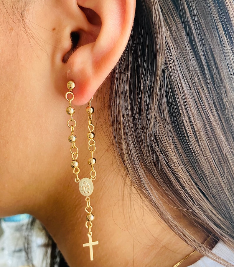 Virgin Mary Earrings Rosary Earrings 18k Gold Filled Etsy