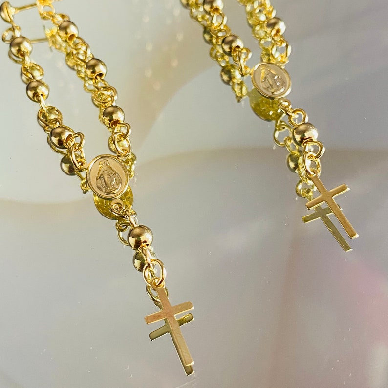 Virgin Mary Earrings Rosary Earrings 18k Gold Filled Etsy