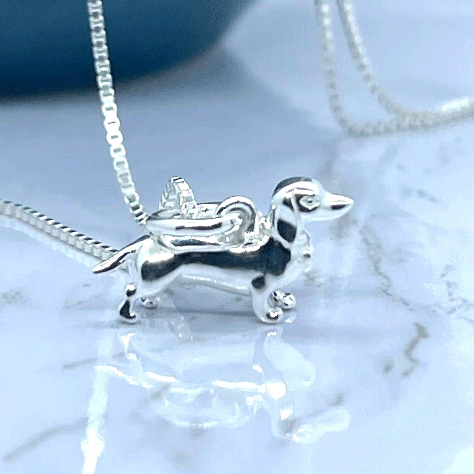 Sterling Silver 925 Dachshund Sausage Dog Pendant Necklace Etsy