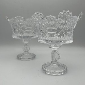 EAPG Cut Crystal Glass Footed Compote Dishes Set of Two