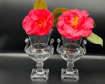 Vintage Duncan and Miller Clear Glass Grecian Urn Vase Set of 2
