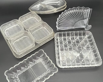 Vintage MCM Glass Mahjong Snack Sets in Different Shapes and Sizes