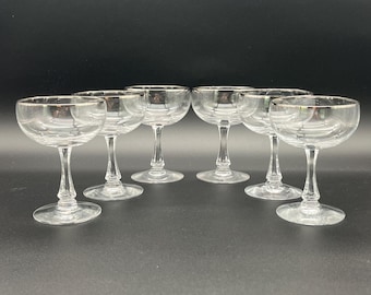 Vintage Fostoria Trousseau Champagne Coupes with Platinum Band Set of 6