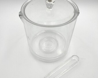 Vintage MCM Lucite Ice Bucket with Matching Tongs – Clear Acrylic Barware