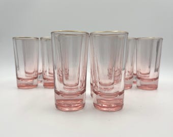 Vintage Pink and Gold Apertif Shooter Style Glasses - set of 10