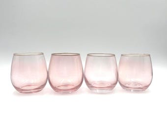 Vintage Pink and Gold Roly Poly Cocktail Glasses Set of Four