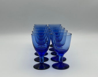 Vintage Cobalt Blue Aperitif Glasses Set of 11