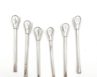 Vintage Alpaca Silver Bombillas, Yerba Mate or Cocktail Straws Set of 6