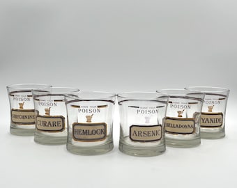Vintage Cera Name Your Poison Double Old Fashioned Rocks Glasses Complete Set of 6