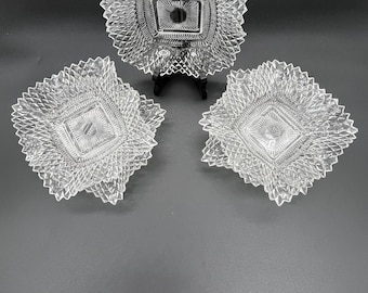 Vintage Indiana Glass Snack Serving Set with Cut Diamond Ruffle Edges - Set of 5