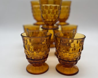 Vintage Set of 10 Amber Indiana Glass Whitehall Granny Chic MCM Water Goblets
