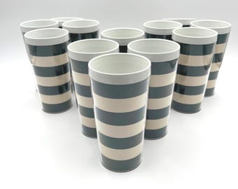 1980's Throwback Thermo-Serve Tumblers Hunter Green and Cream Set of 12