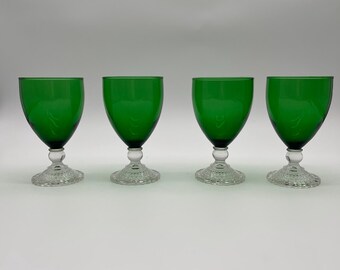 Vintage MCM Anchor Hocking Bubblefoot Green Water Goblet Set of 4