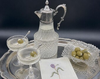 Vintage Cut Crystal Decanter with Silver Handle & Flip Top Lid
