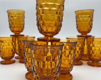 Granny Chic Vintage Amber Indiana Glass Whitehall Pattern Set of 12 Juice Glasses