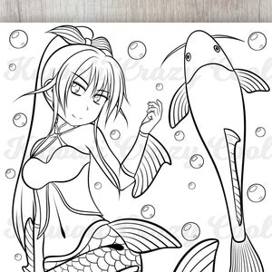 Koi Mermaid - Digital Coloring Page