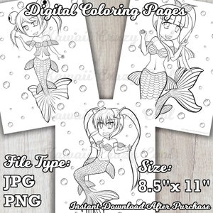 Goldfish Mermaids - Digital Coloring Page Bundle (3 unique images)
